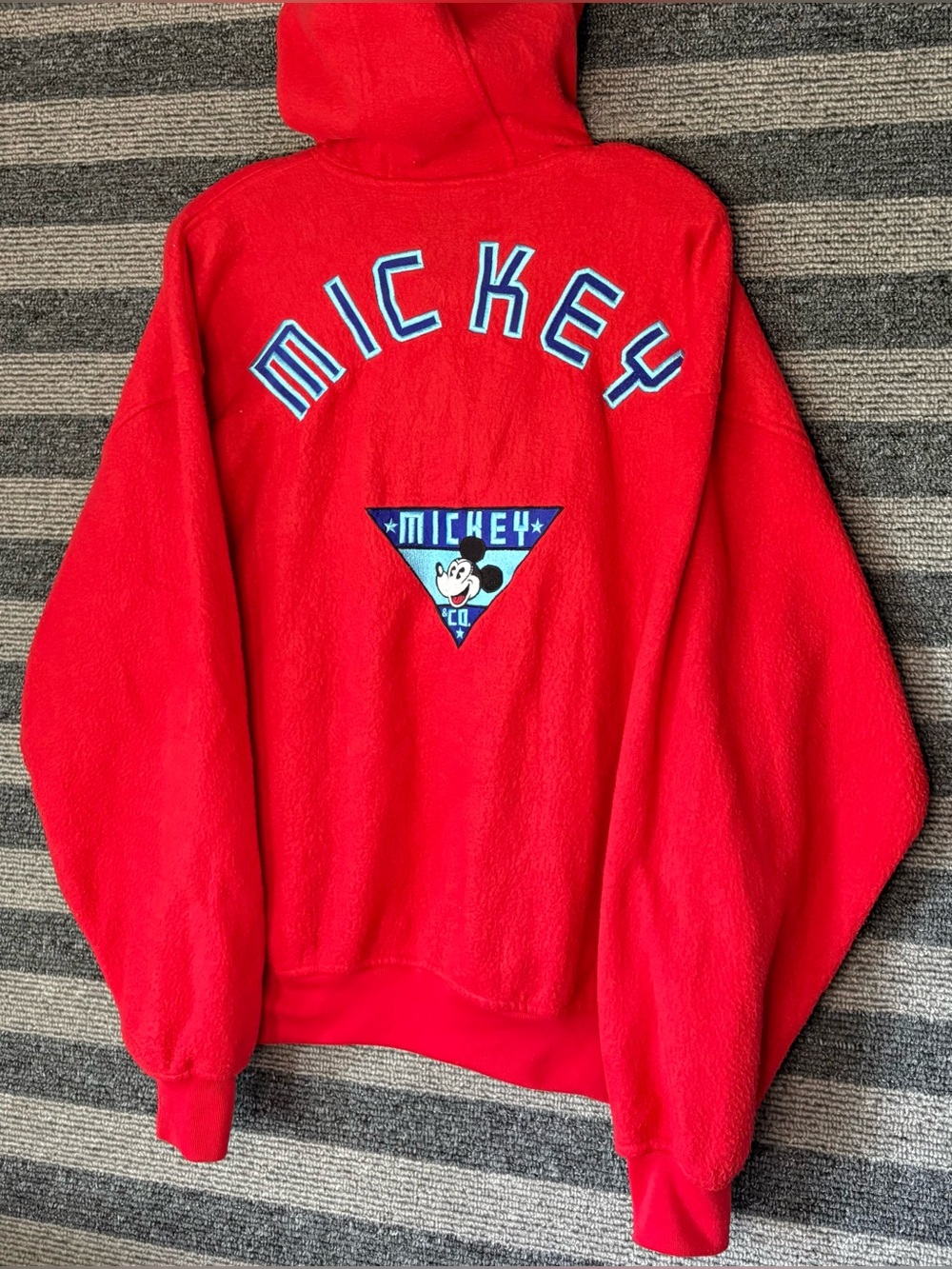 Vintage 90’s Disney Red Mickey Mouse Full-Zip Fleece Hoodie Sweatshirt Men’s XL